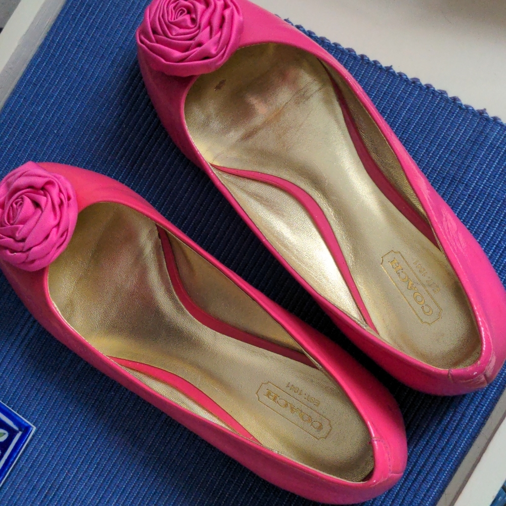 Coach Skyla pink patent flats with Rose bow 7